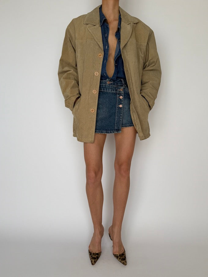 Vintage Suede Leather Jacket Beige 5969