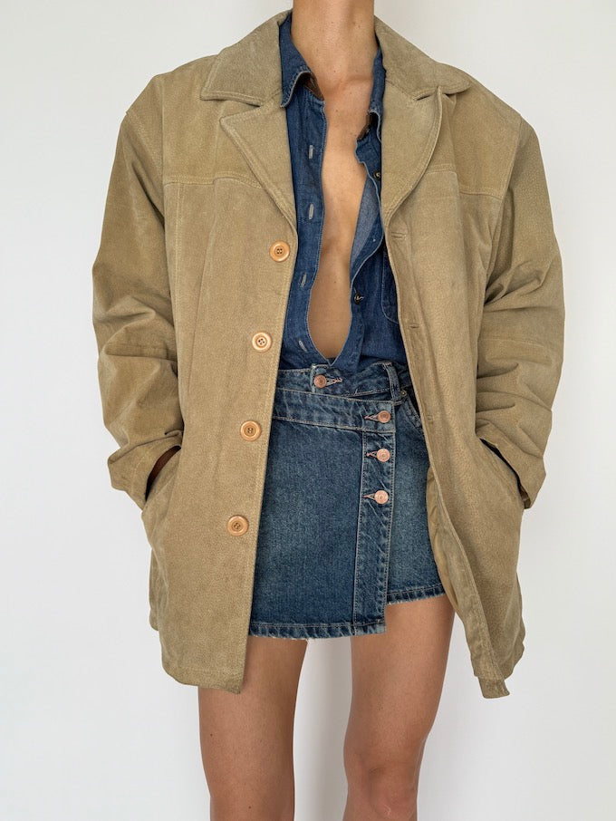 Vintage Suede Leather Jacket Beige 5969