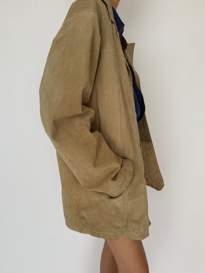 Vintage Suede Leather Jacket Beige 5969