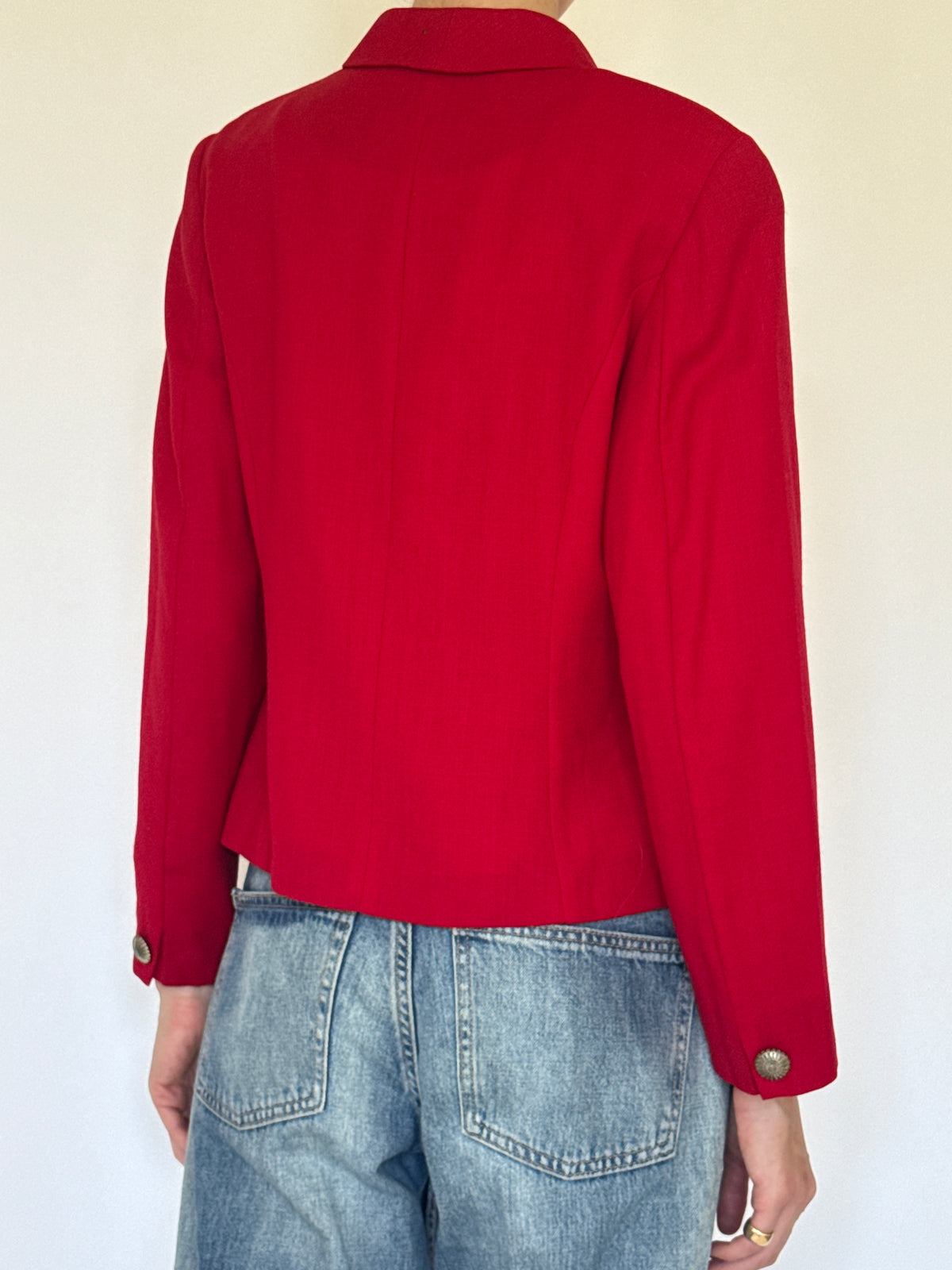 Vintage red sculpted blazer back view