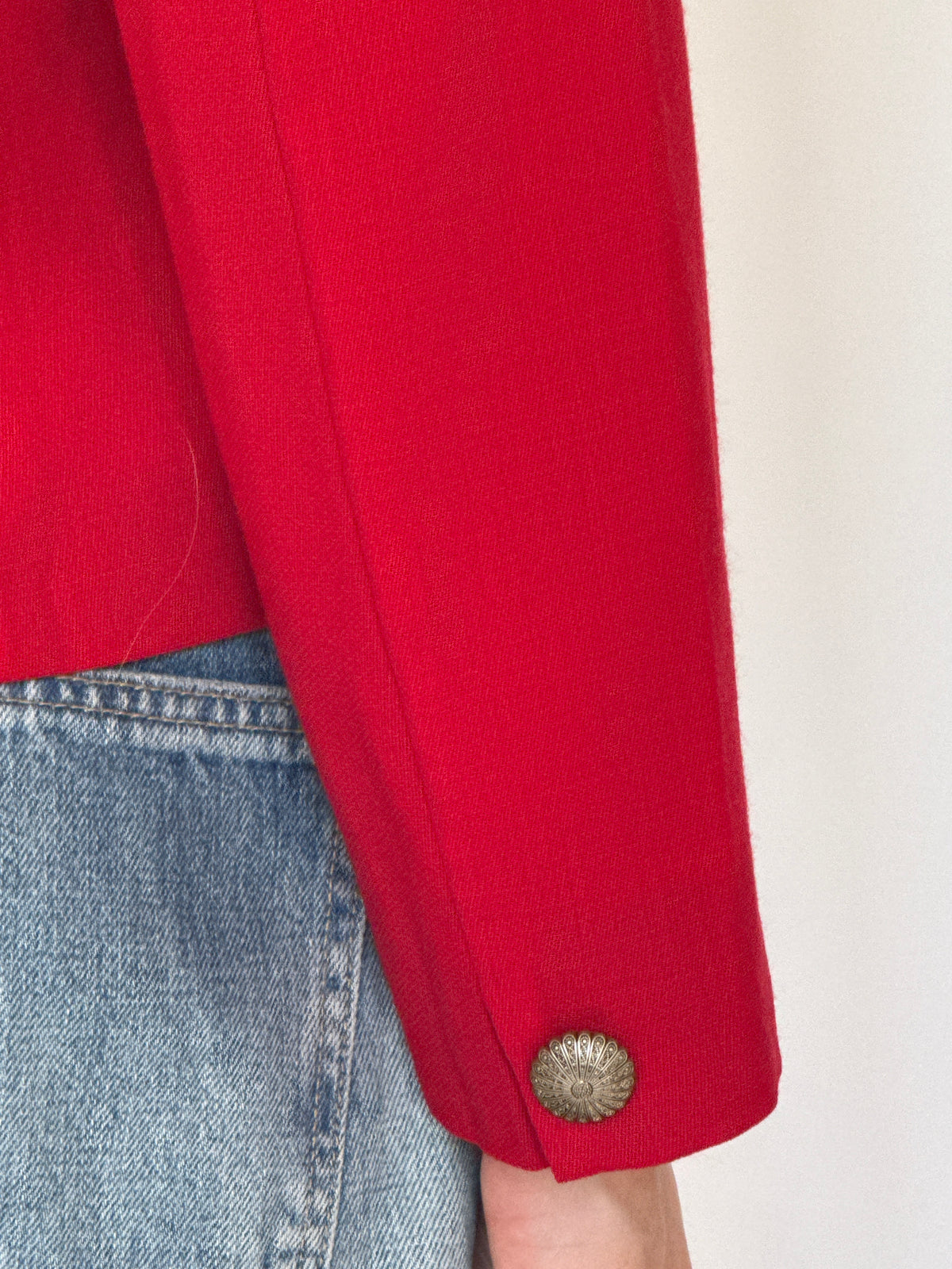 Vintage red blazer ornate gold-tone button detail