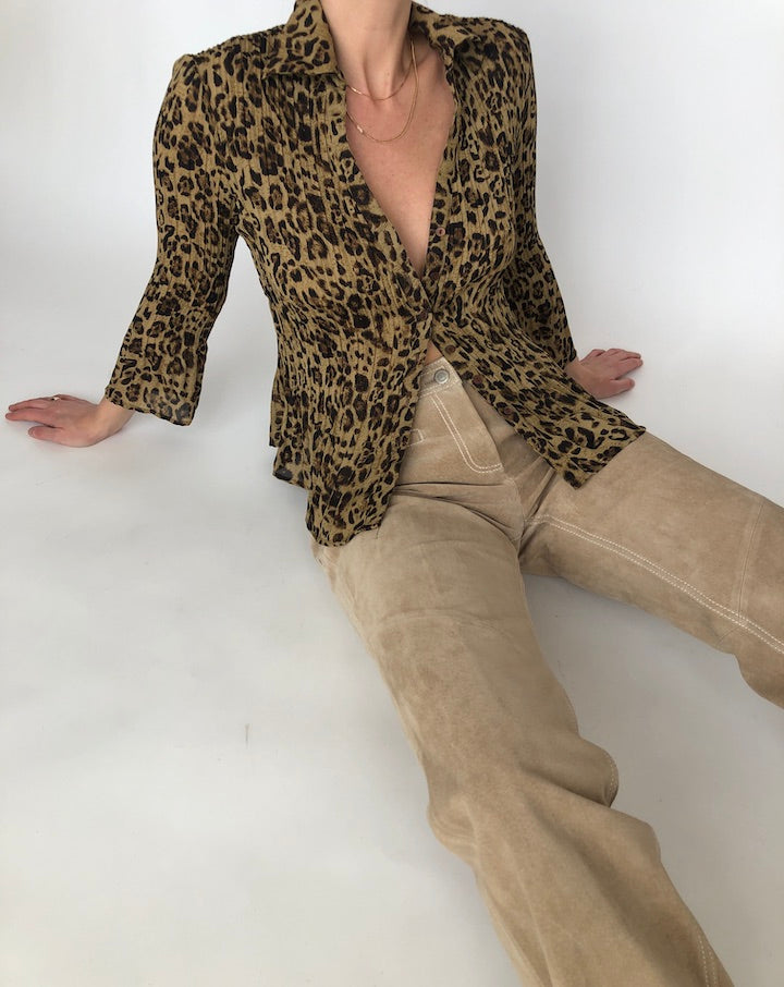 VINTAGE PLEATED CHEETAH BLOUSE 268