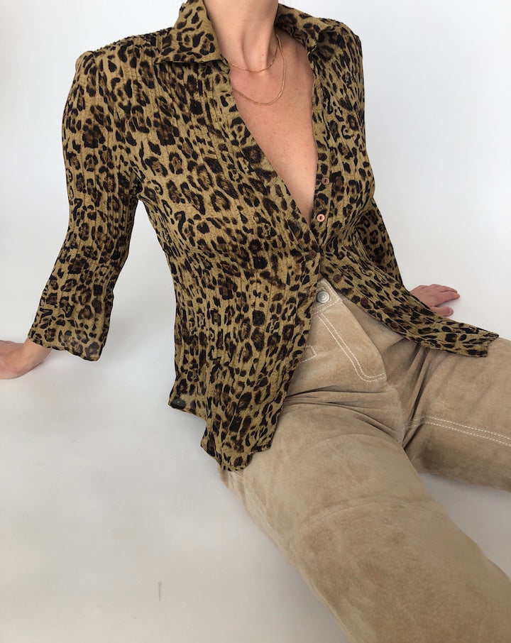 VINTAGE PLEATED CHEETAH BLOUSE 268