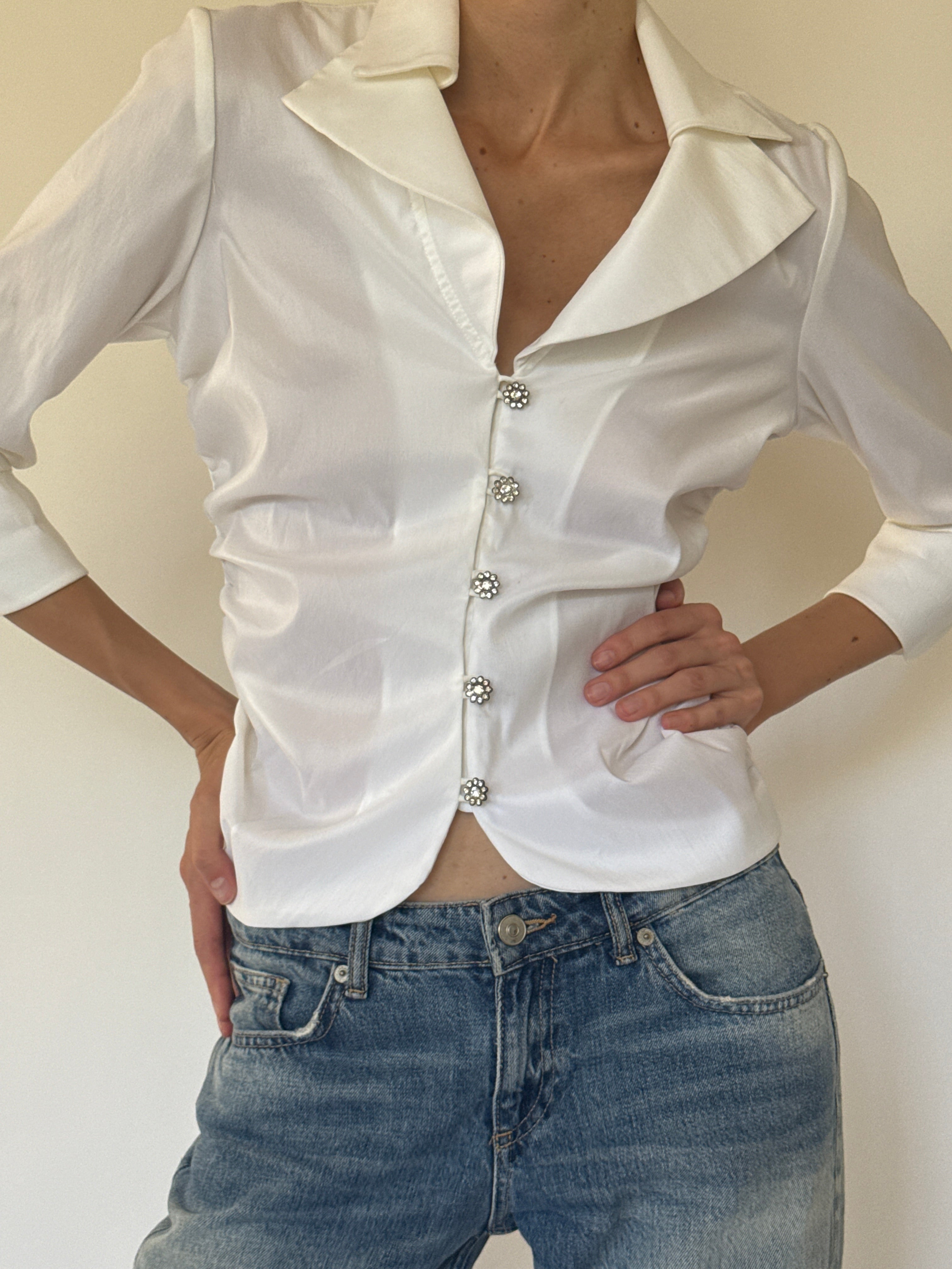 Vintage white cotton blouse front view