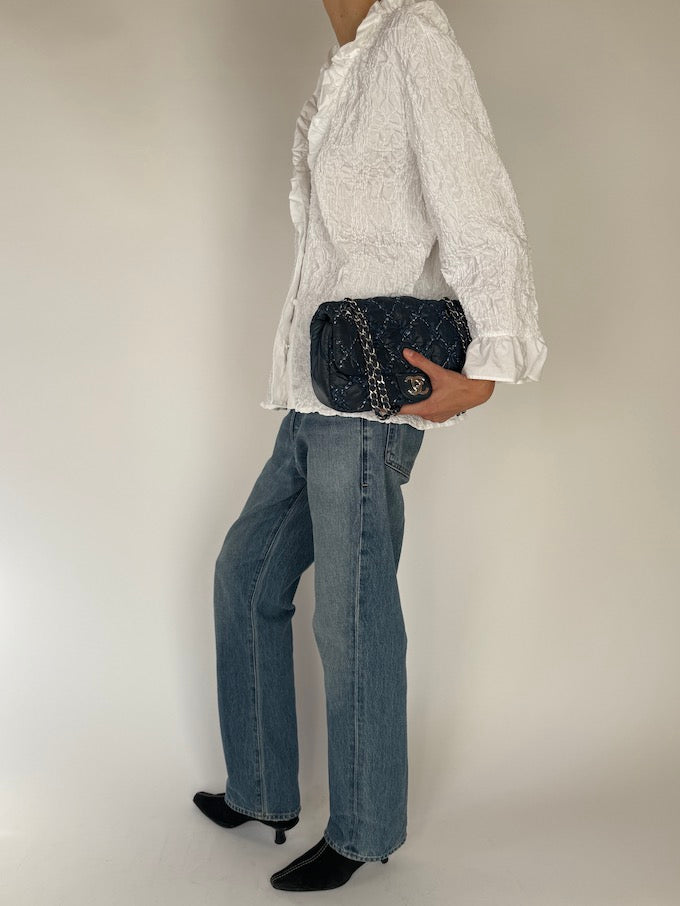 Vintage White Ruffled Blouse with Texture Detailing 6564