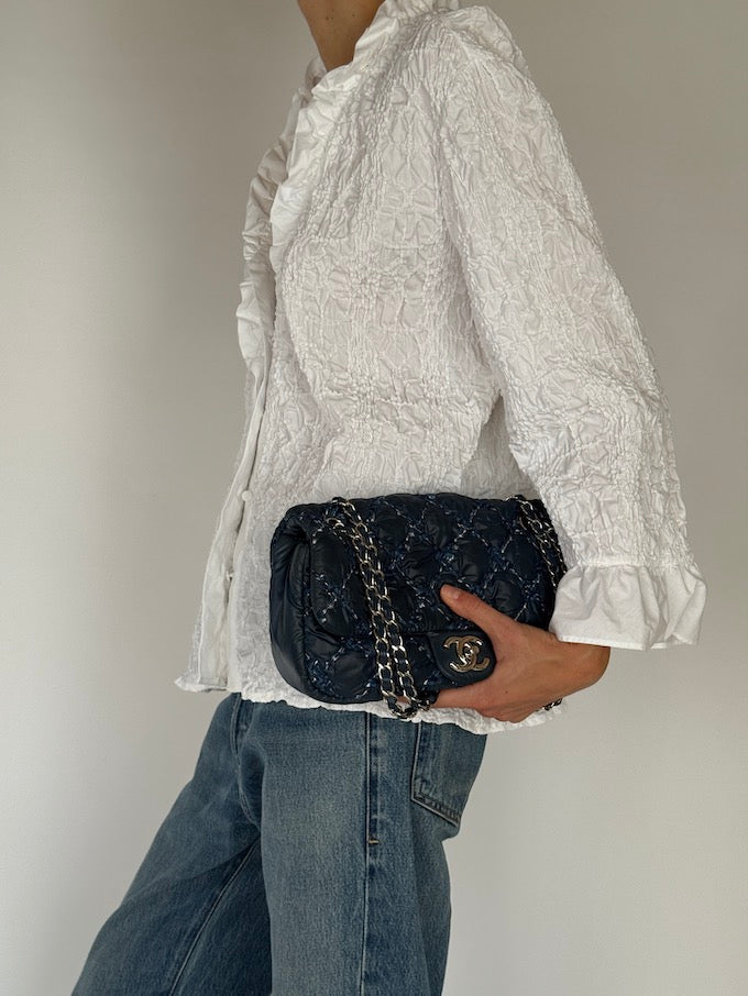 Vintage White Ruffled Blouse with Texture Detailing 6564