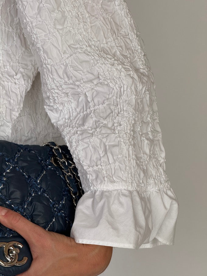 Vintage White Ruffled Blouse with Texture Detailing 6564