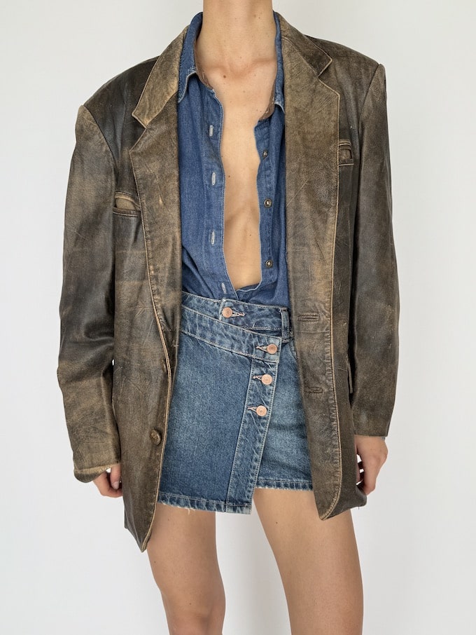 VINTAGE WORN-OUT LEATHER JACKET BROWN 5942
