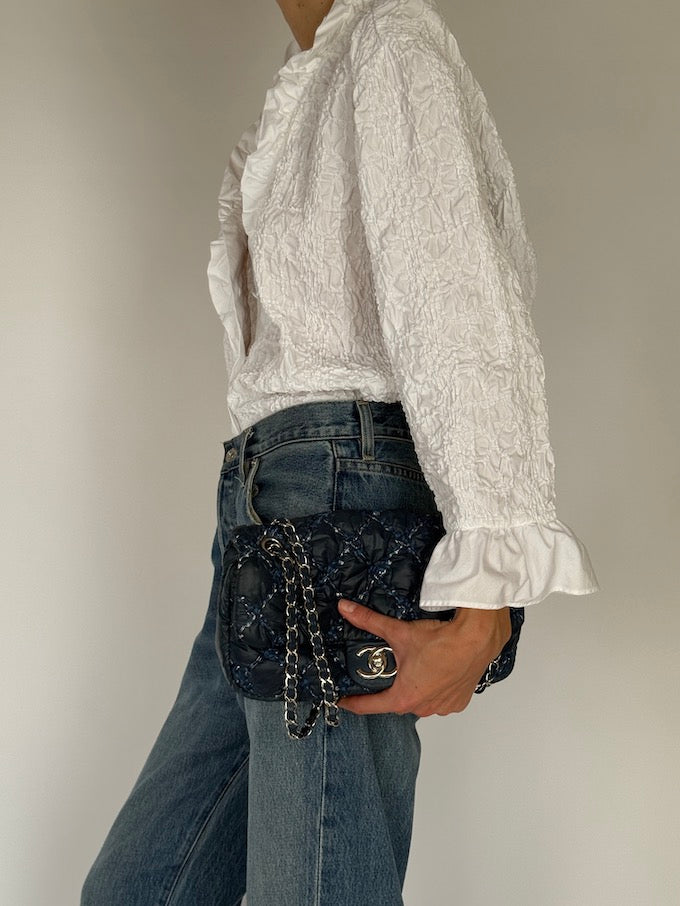 Vintage White Ruffled Blouse with Texture Detailing 6564