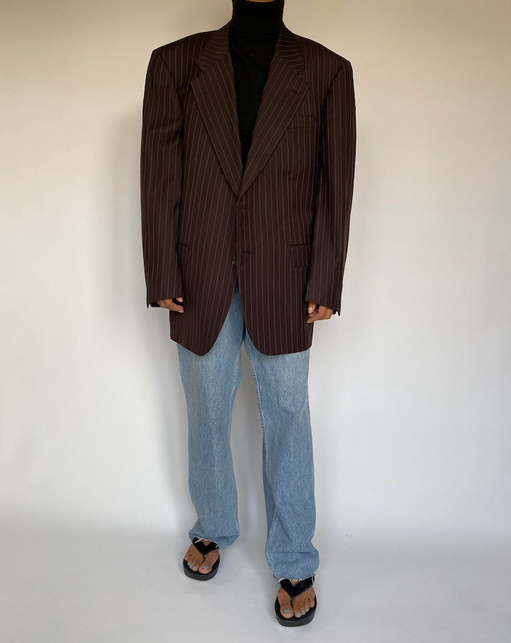 VINTAGE OVERSIZED BROWN PINSTRIPED BLAZER 1393