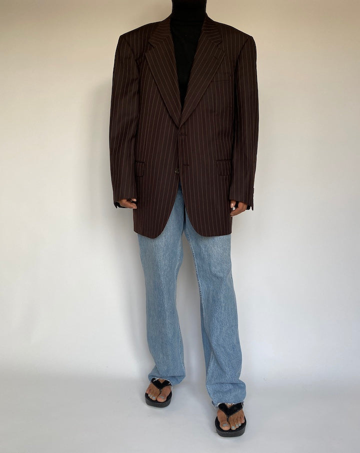 VINTAGE OVERSIZED BROWN PINSTRIPED BLAZER 1393