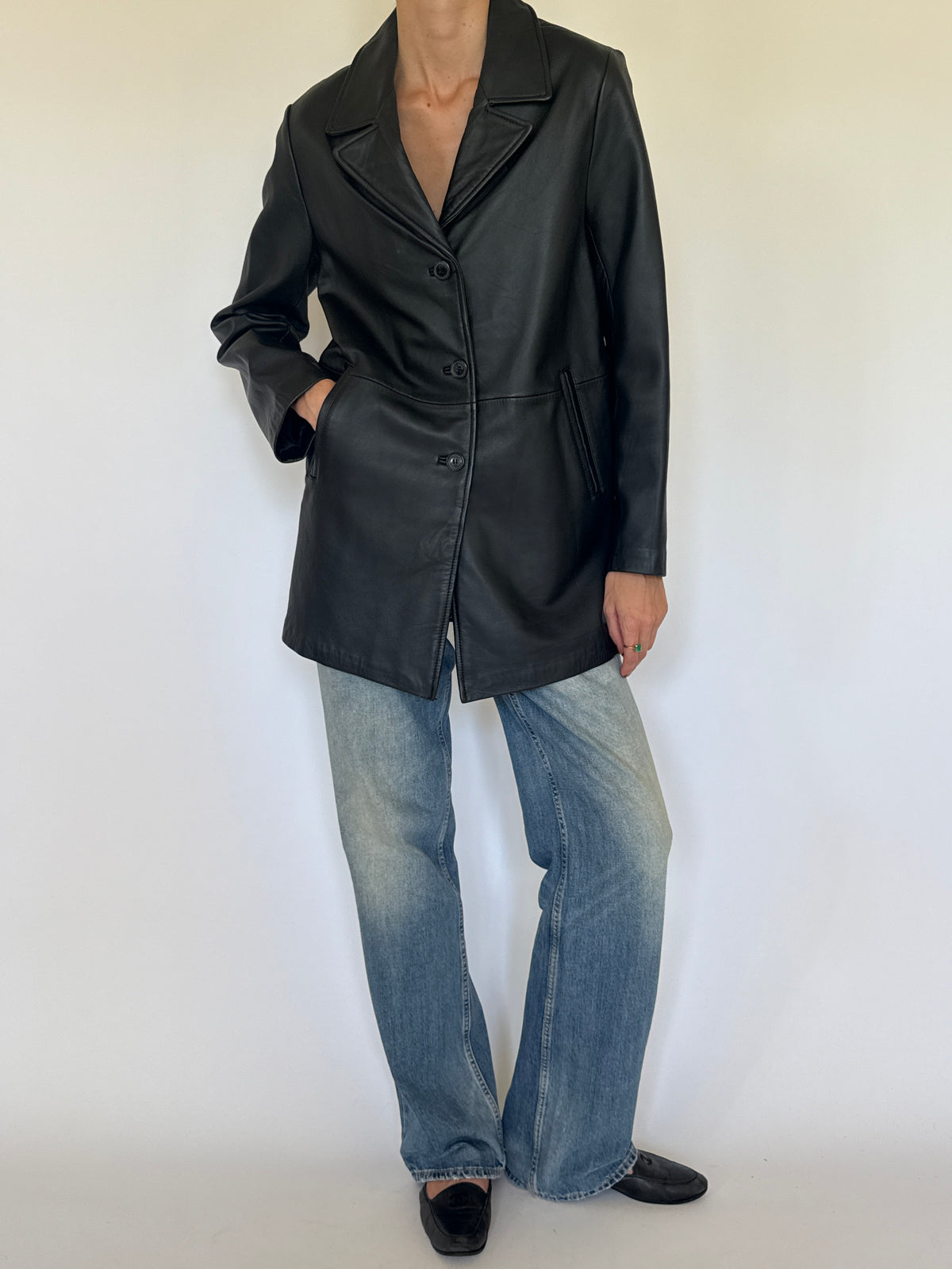 Vintage Classic Leather Blazer Black 7789