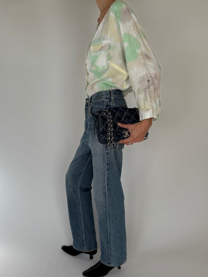 Vintage watercolor linen top 6271