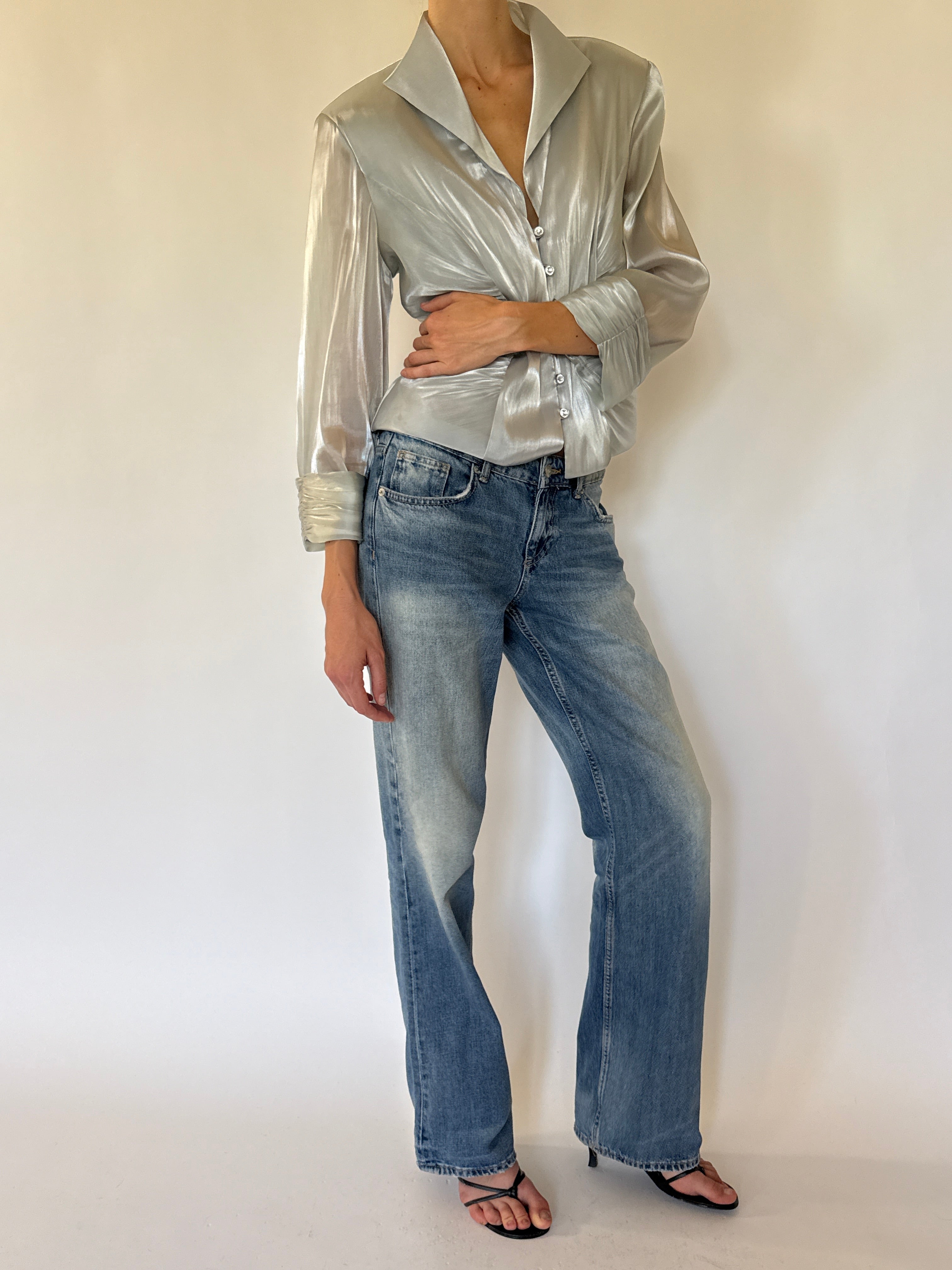 Vintage silver shimmer blouse front view