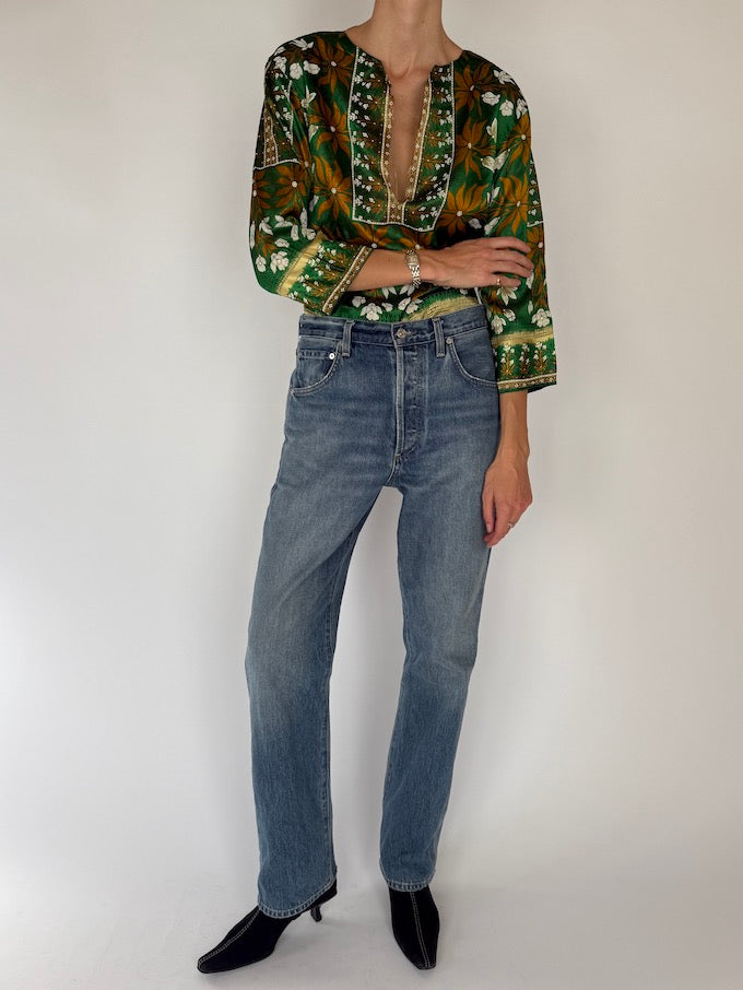 Vintage Patterned Top In Green 5835