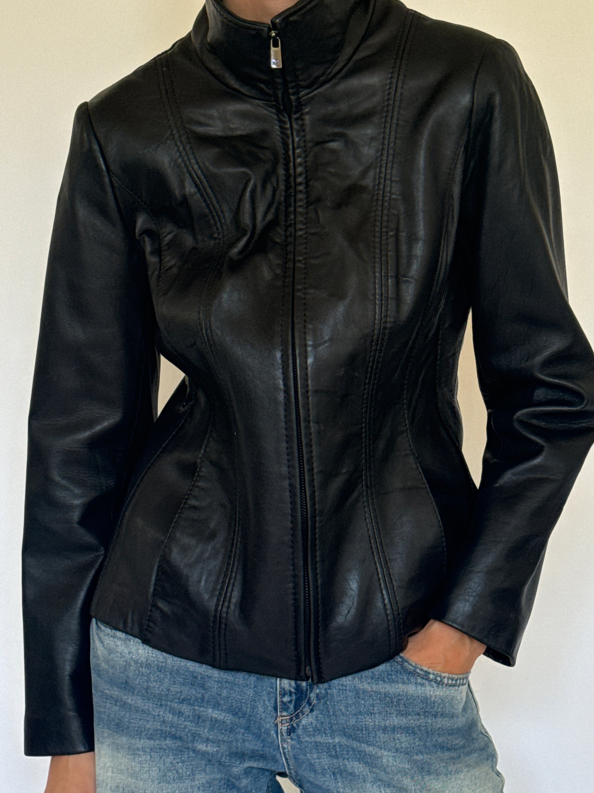 Vintage Classic Leather Jacket Black 7779