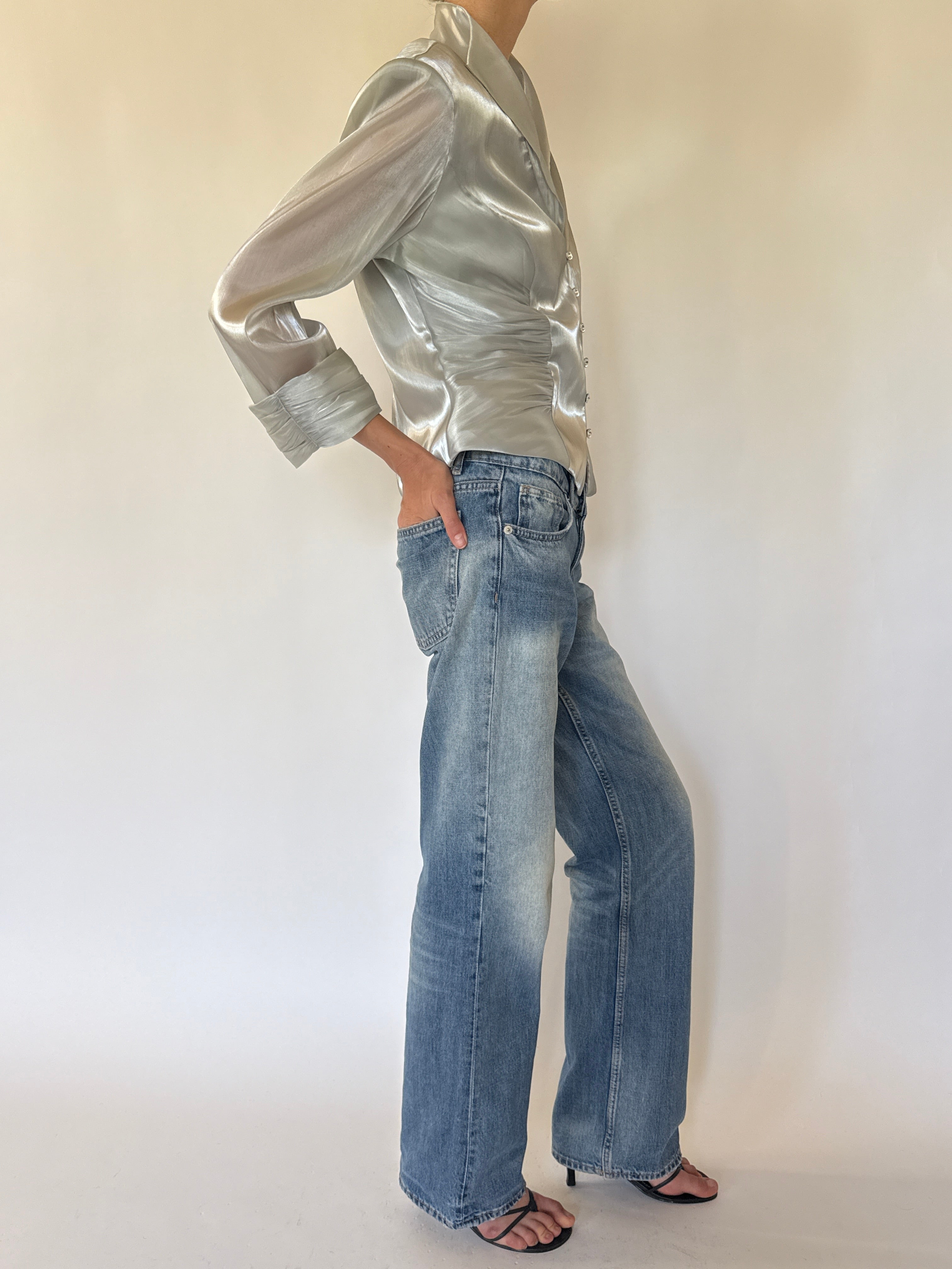 Vintage silver shimmer blouse side view