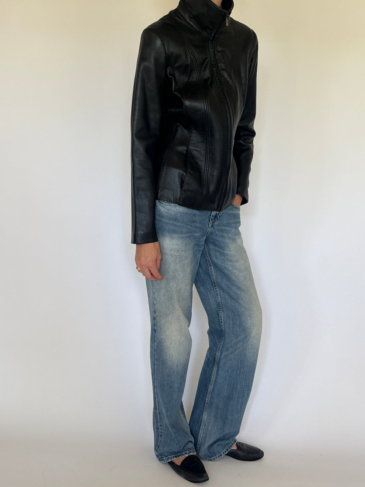 Vintage Classic Leather Jacket Black 7779