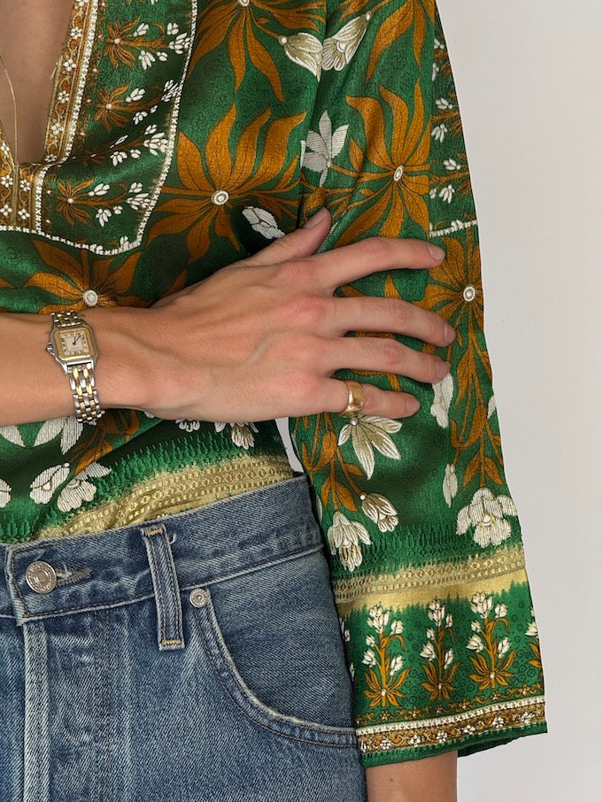 Vintage Patterned Top In Green 5835