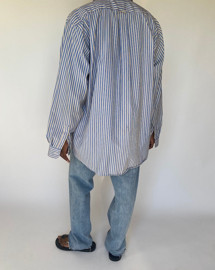 VINTAGE BLUE AND YELLOW STRIPED OVERSIZED SHIRT 3769