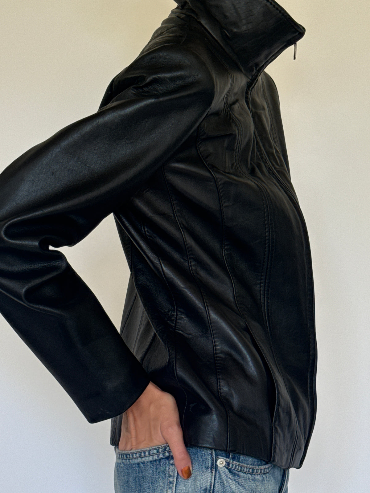 Vintage Classic Leather Jacket Black 7779
