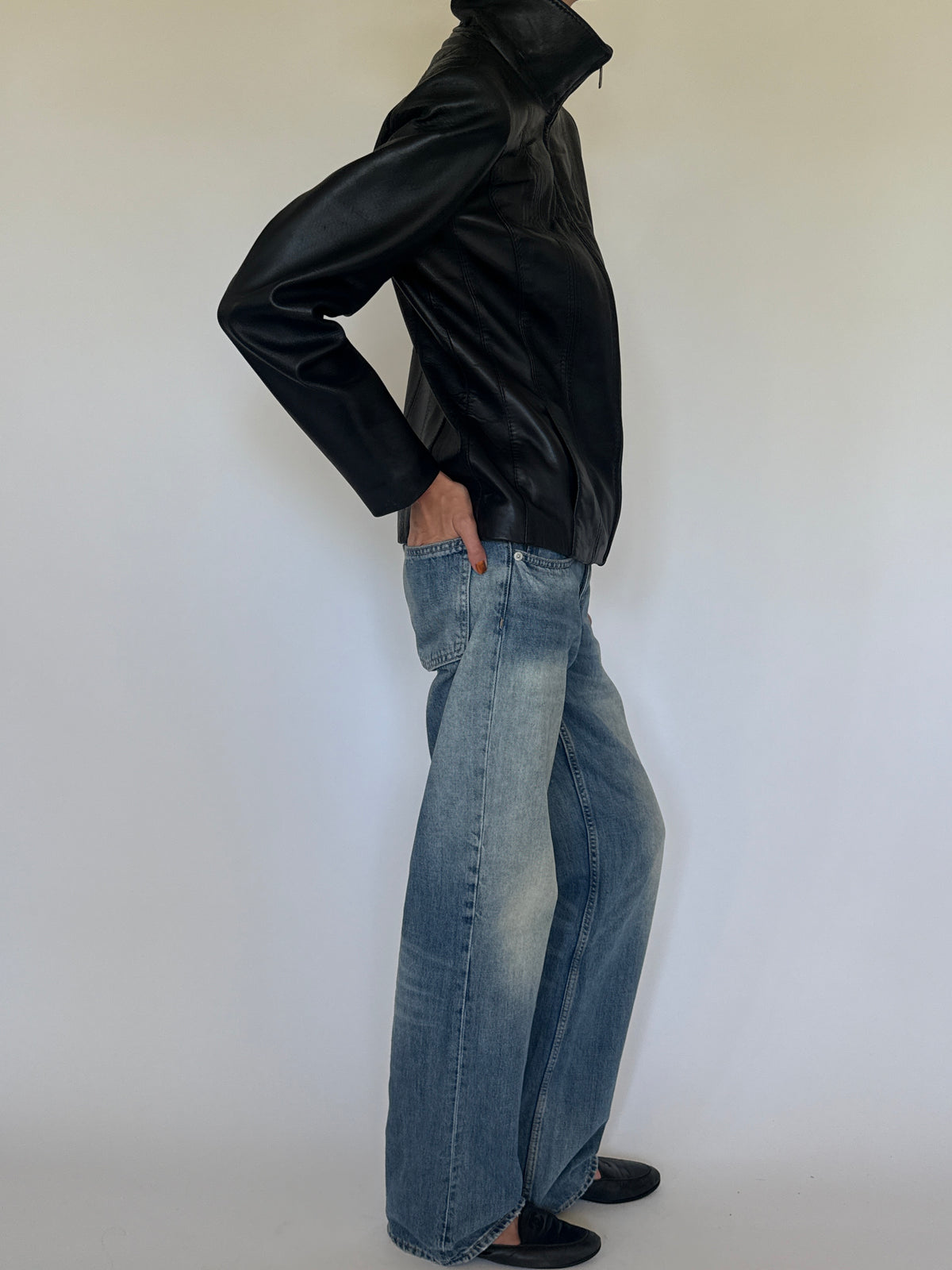 Vintage Classic Leather Jacket Black 7779