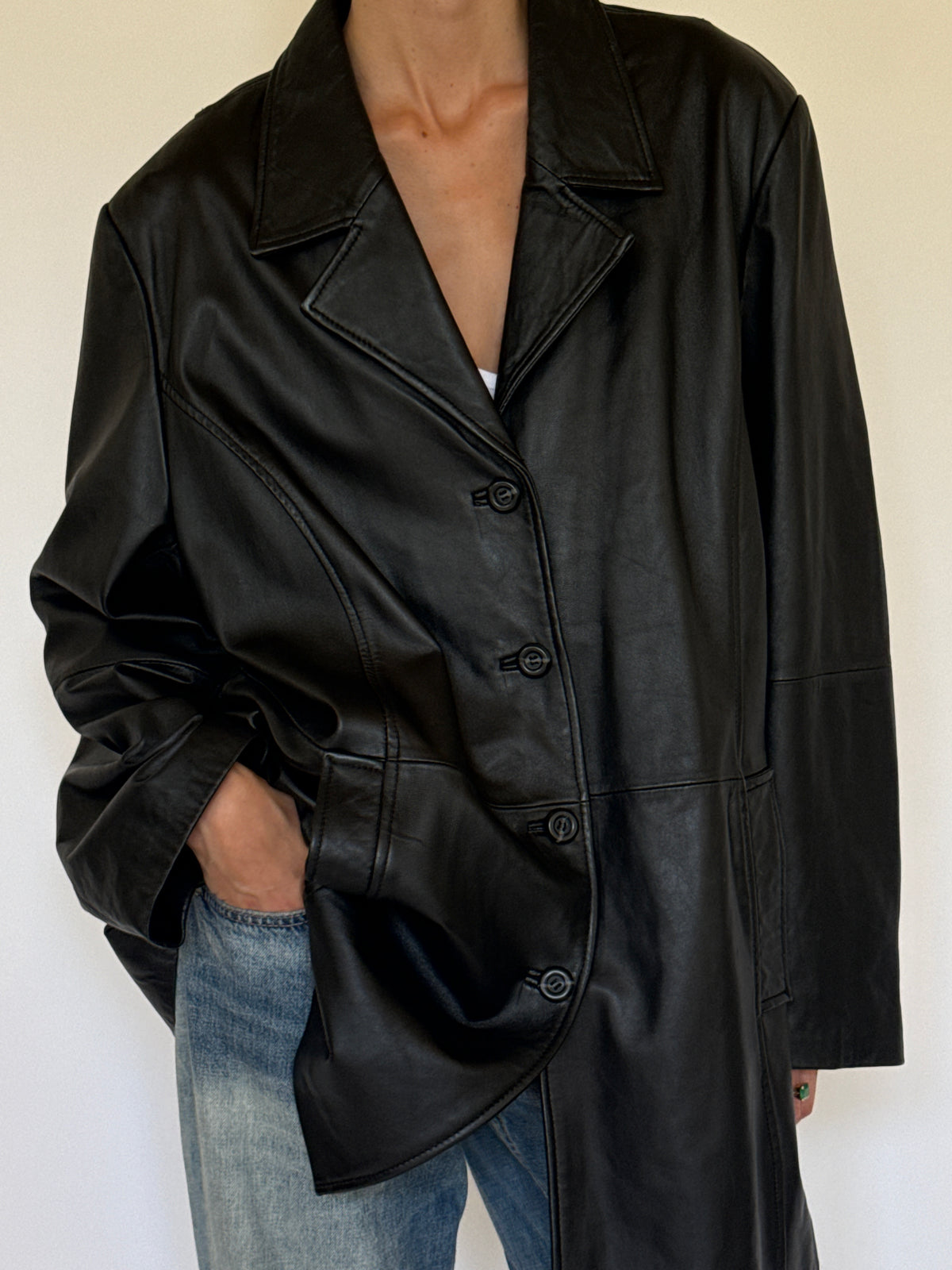 Vintage Classic Leather Jacket Black 7792