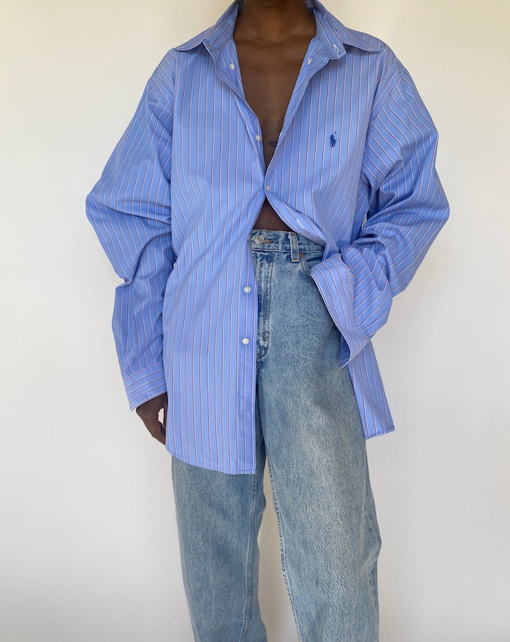 VINTAGE OVERSIZED BLUE STRIPED RALPH LAUREN SHIRT 3771