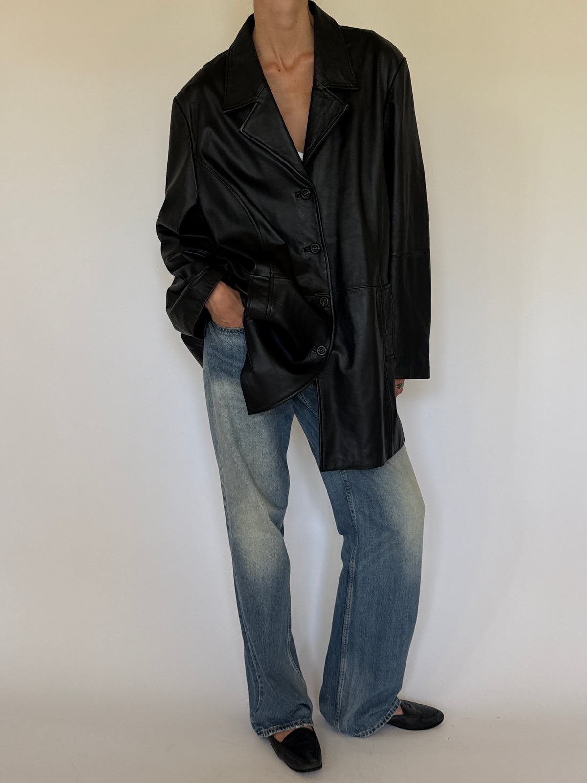Vintage Classic Leather Jacket Black 7792