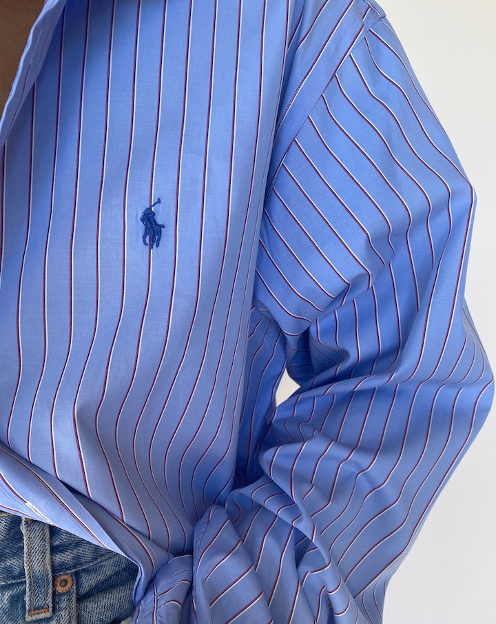 VINTAGE OVERSIZED BLUE STRIPED RALPH LAUREN SHIRT 3771