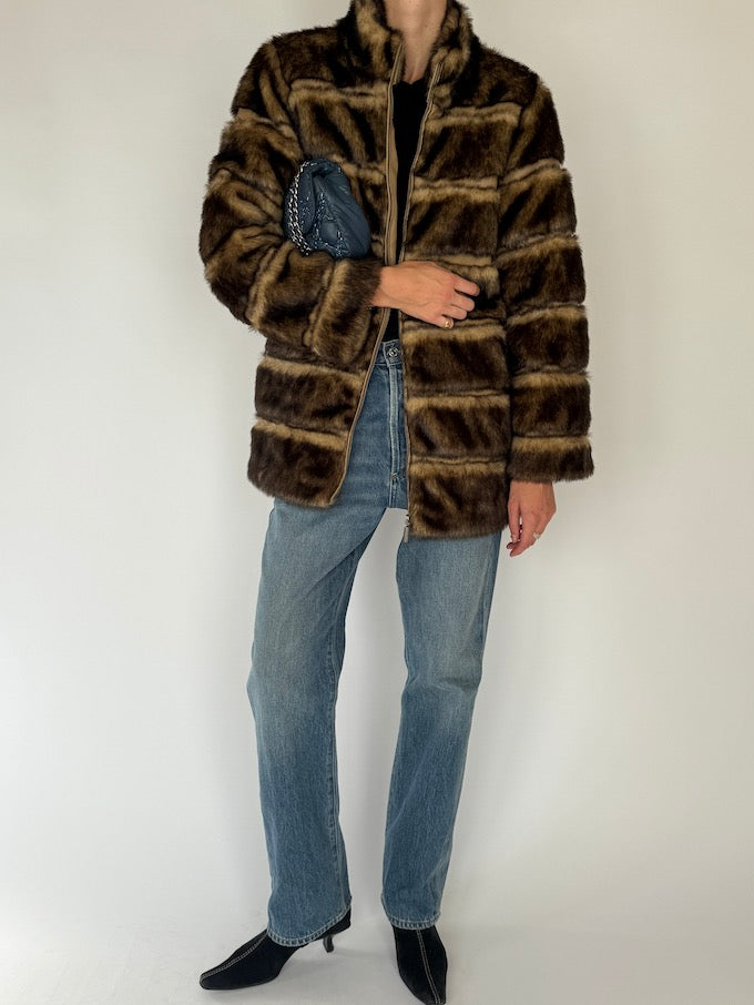 Vintage Brown Faux Fur Jacket 6565