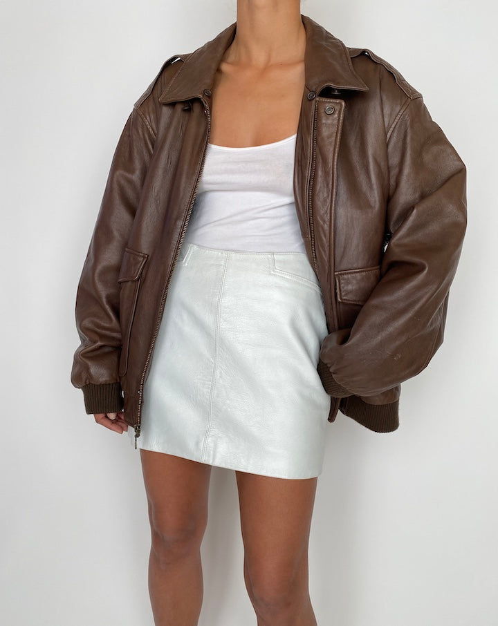 VINTAGE BROWN OVERSIZED LEATHER JACKET 2745