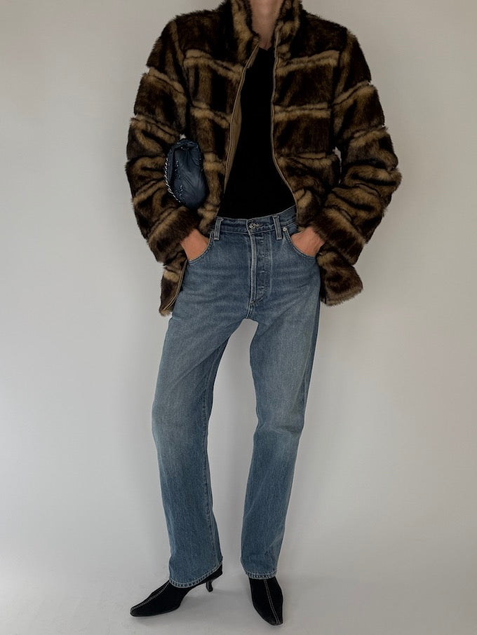 Vintage Brown Faux Fur Jacket 6565