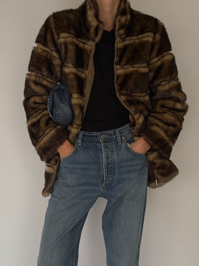 Vintage Brown Faux Fur Jacket 6565