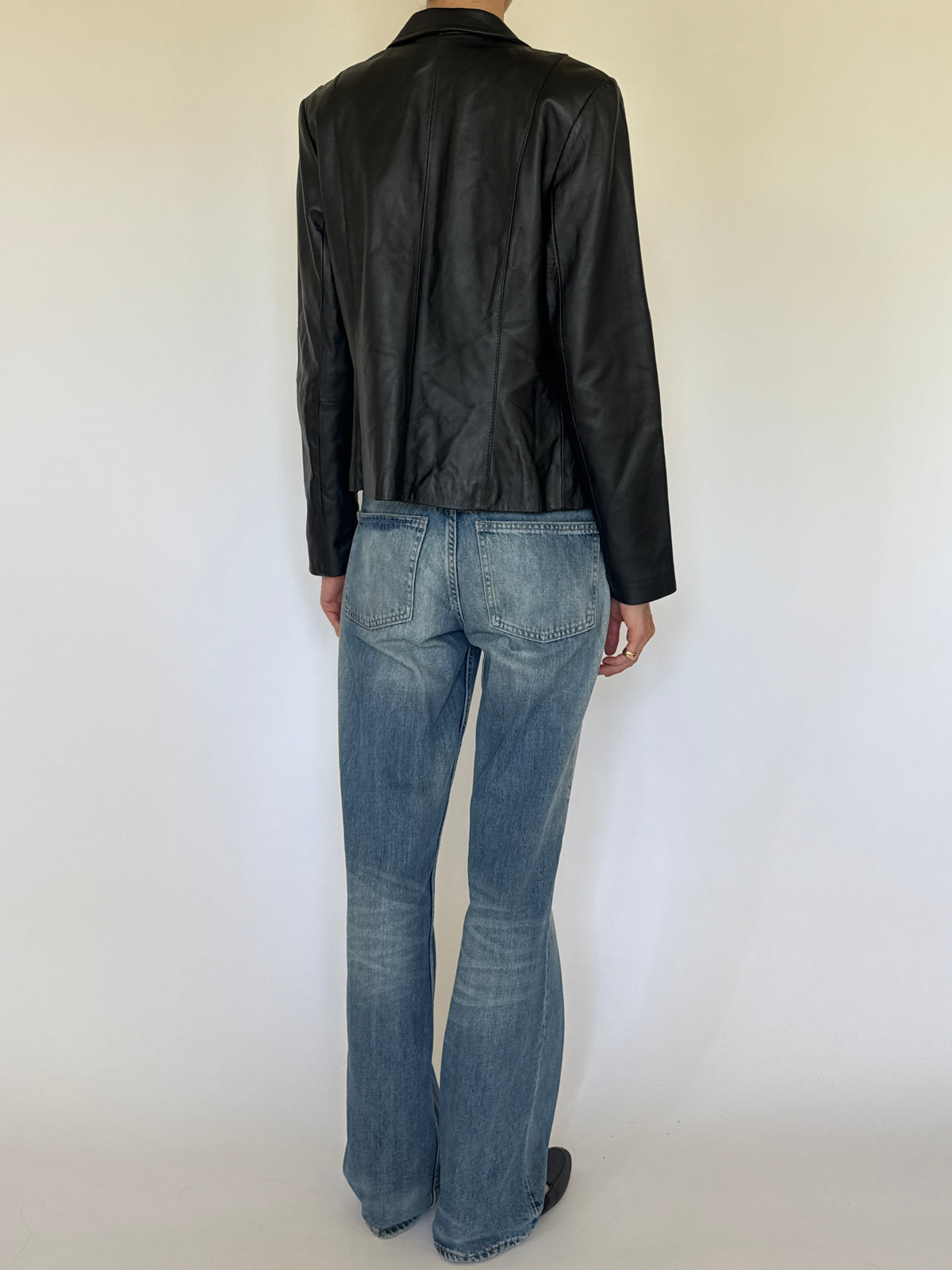 Vintage Leather Zip Jacket Black 7780