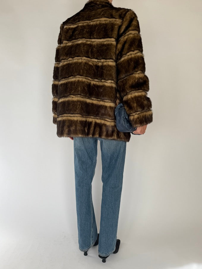 Vintage Brown Faux Fur Jacket 6565
