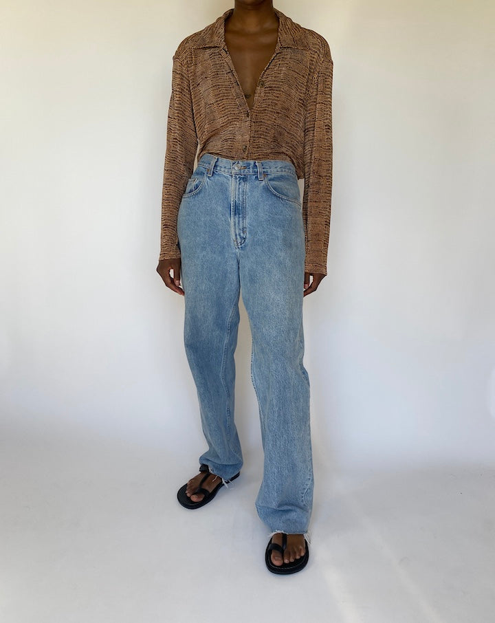 VINTAGE LIGHT BROWN PRINTED BLOUSE 3774