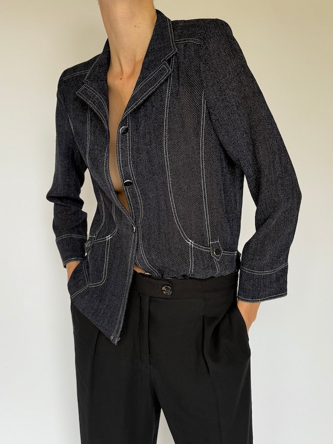 Vintage denim-inspired blouse dark indigo 6192