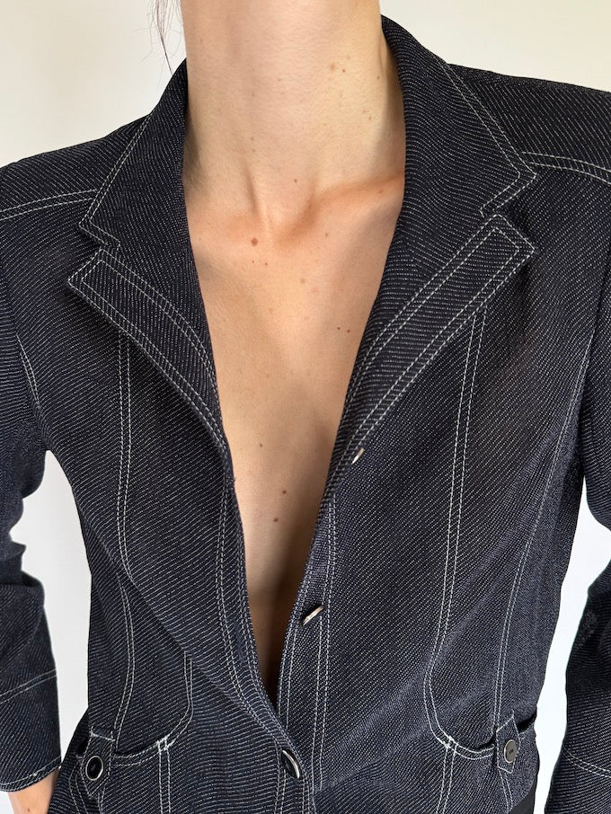 Vintage denim-inspired blouse dark indigo 6192
