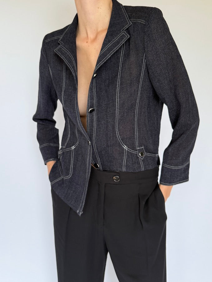 Vintage denim-inspired blouse dark indigo 6192