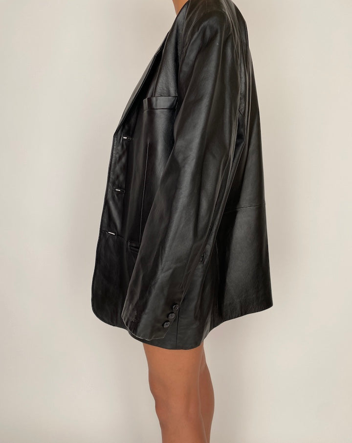 VINTAGE BLACK OVERSIZED LEATHER JACKET 2749