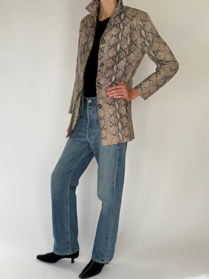 Vintage Snakeskin Leather Jacket in Taupe 6566