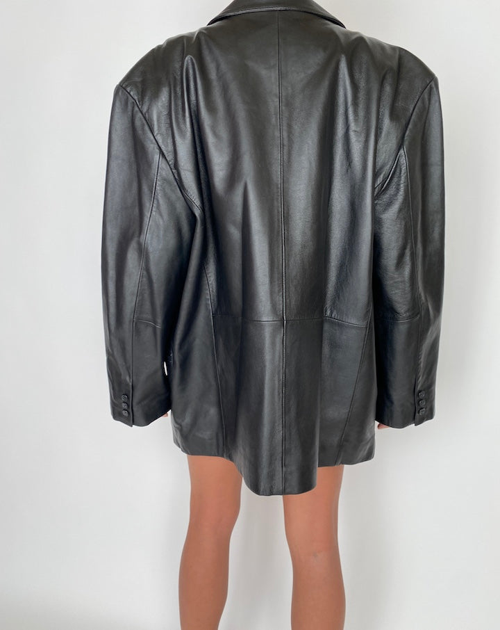 VINTAGE BLACK OVERSIZED LEATHER JACKET 2749