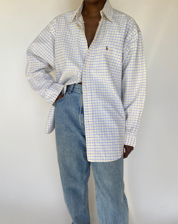 VINTAGE WHITE CHECKED RALPH LAUREN SHIRT 3777