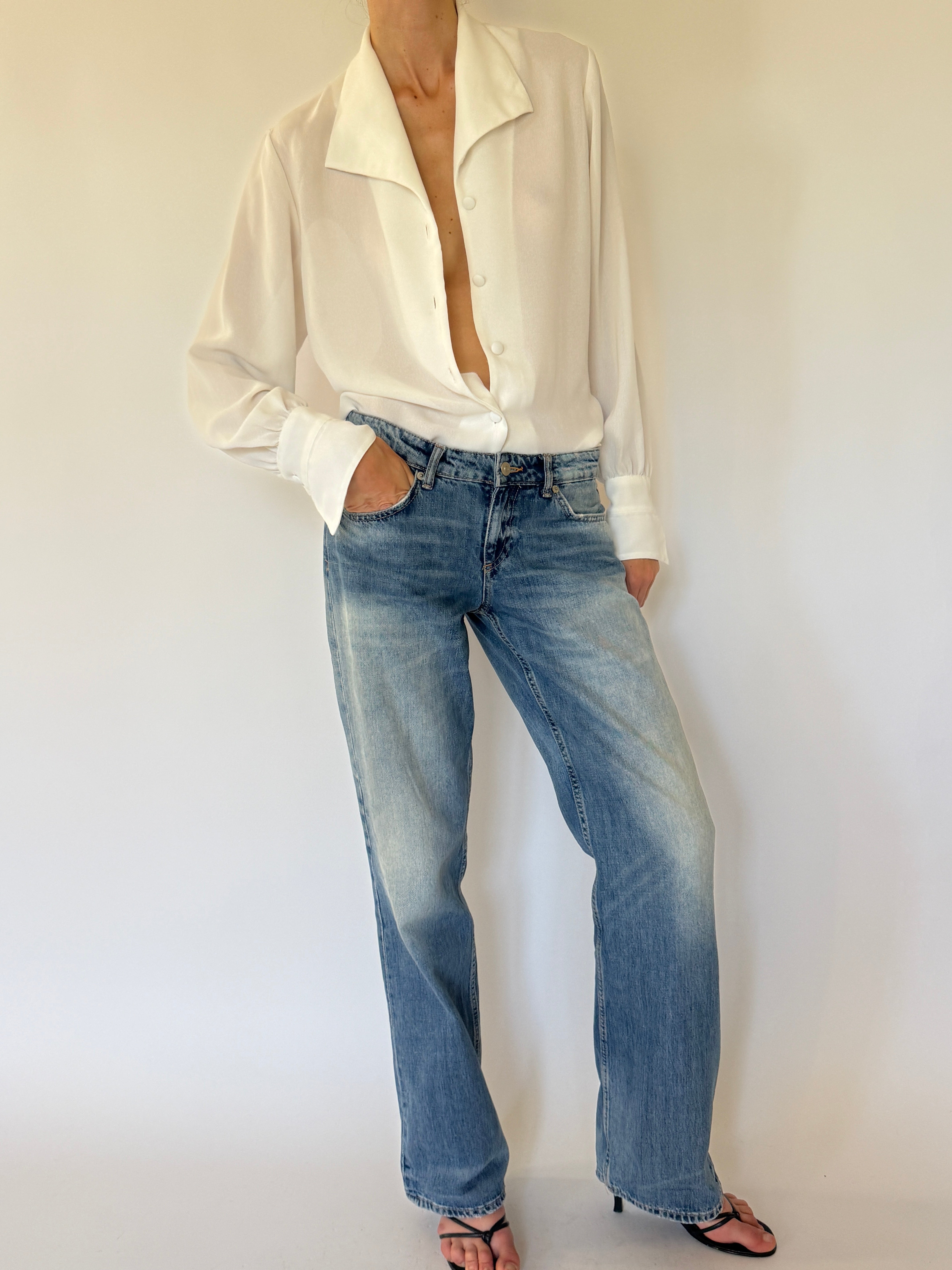 Vintage beautiful delicate off-white blouse front view
