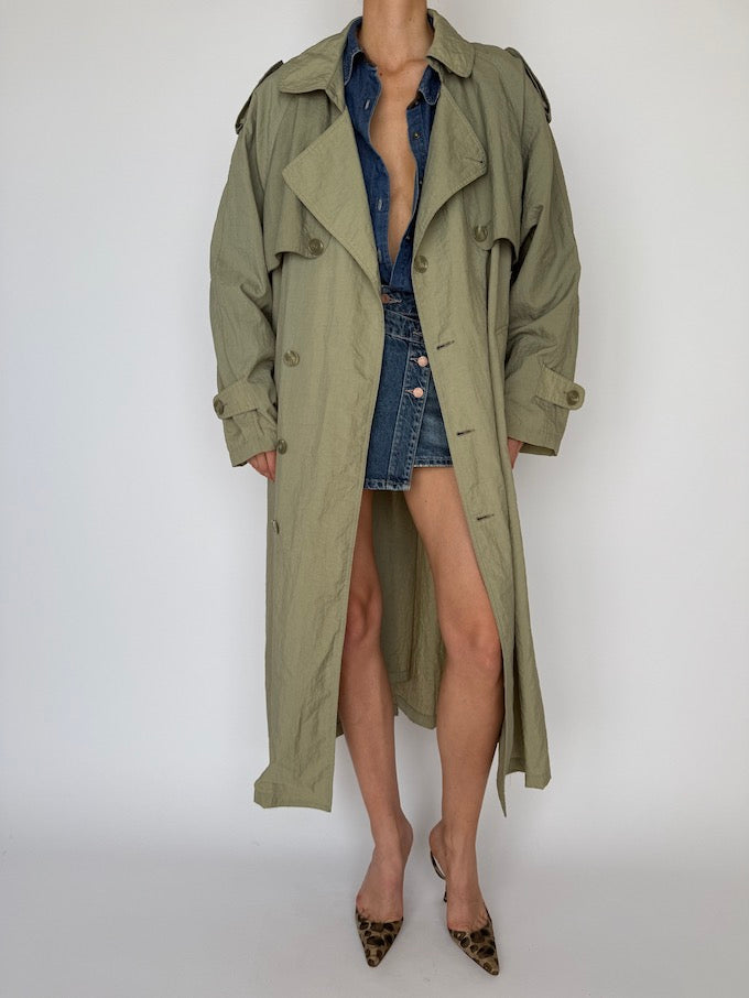VINTAGE OVERSIZED TRENCH COAT GREEN 6008