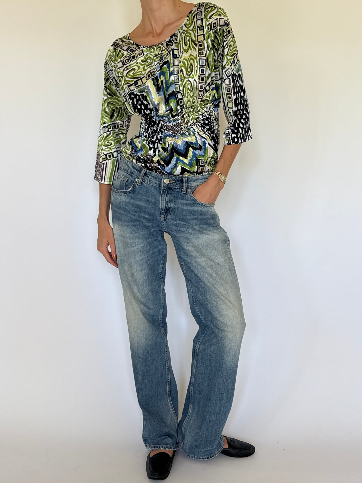 Vintage Green Printed Top 3592
