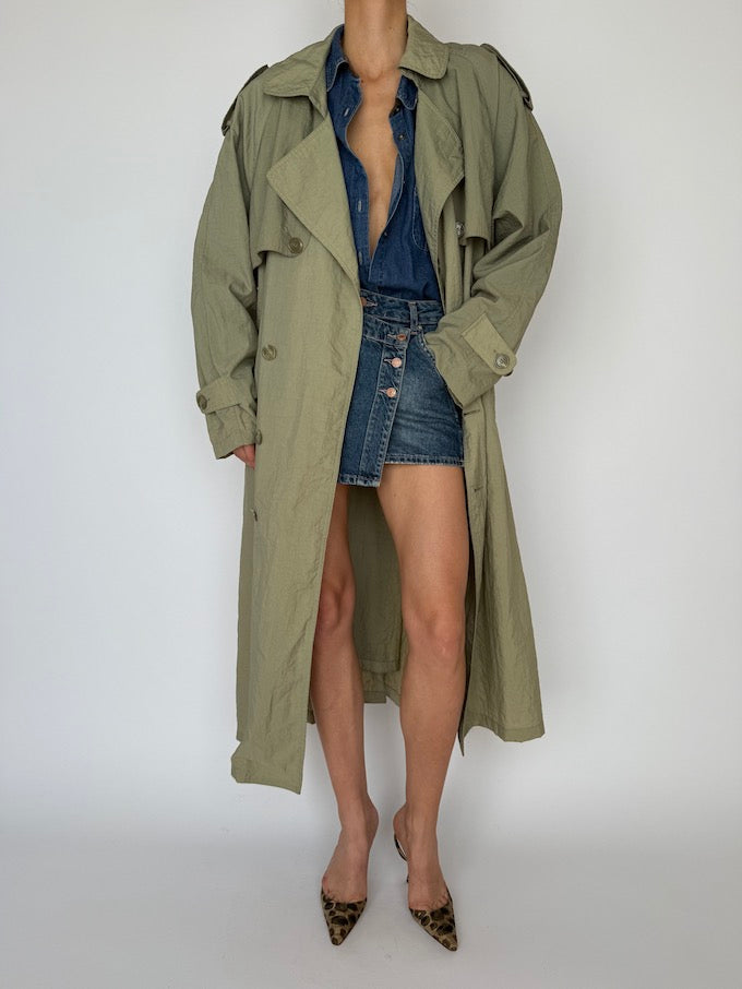 VINTAGE OVERSIZED TRENCH COAT GREEN 6008