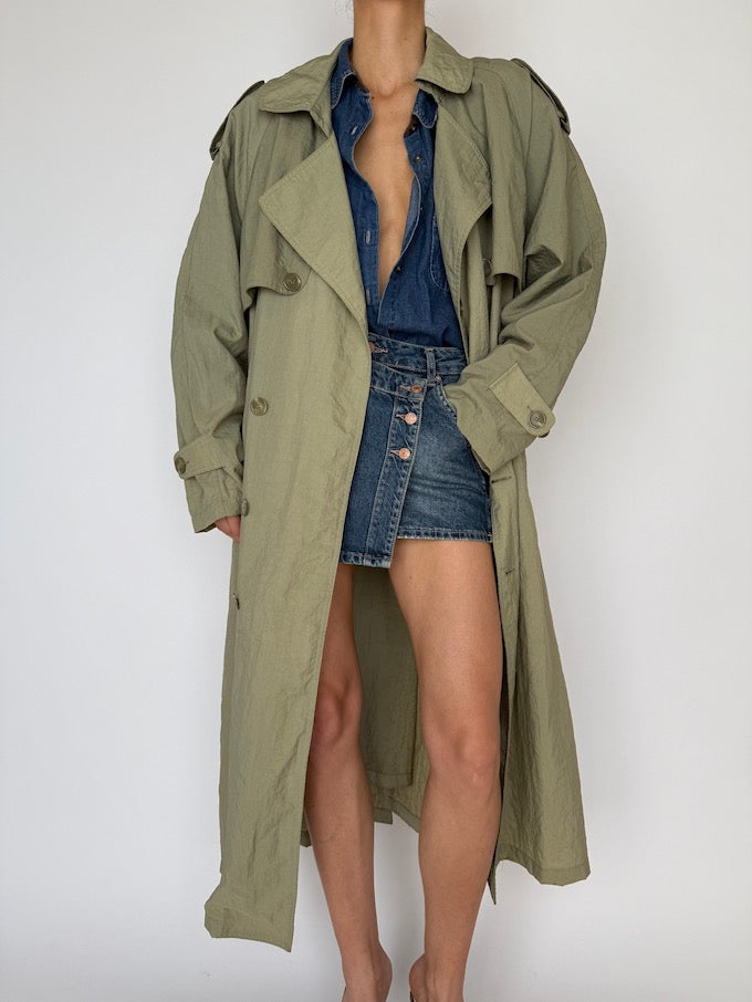 VINTAGE OVERSIZED TRENCH COAT GREEN 6008