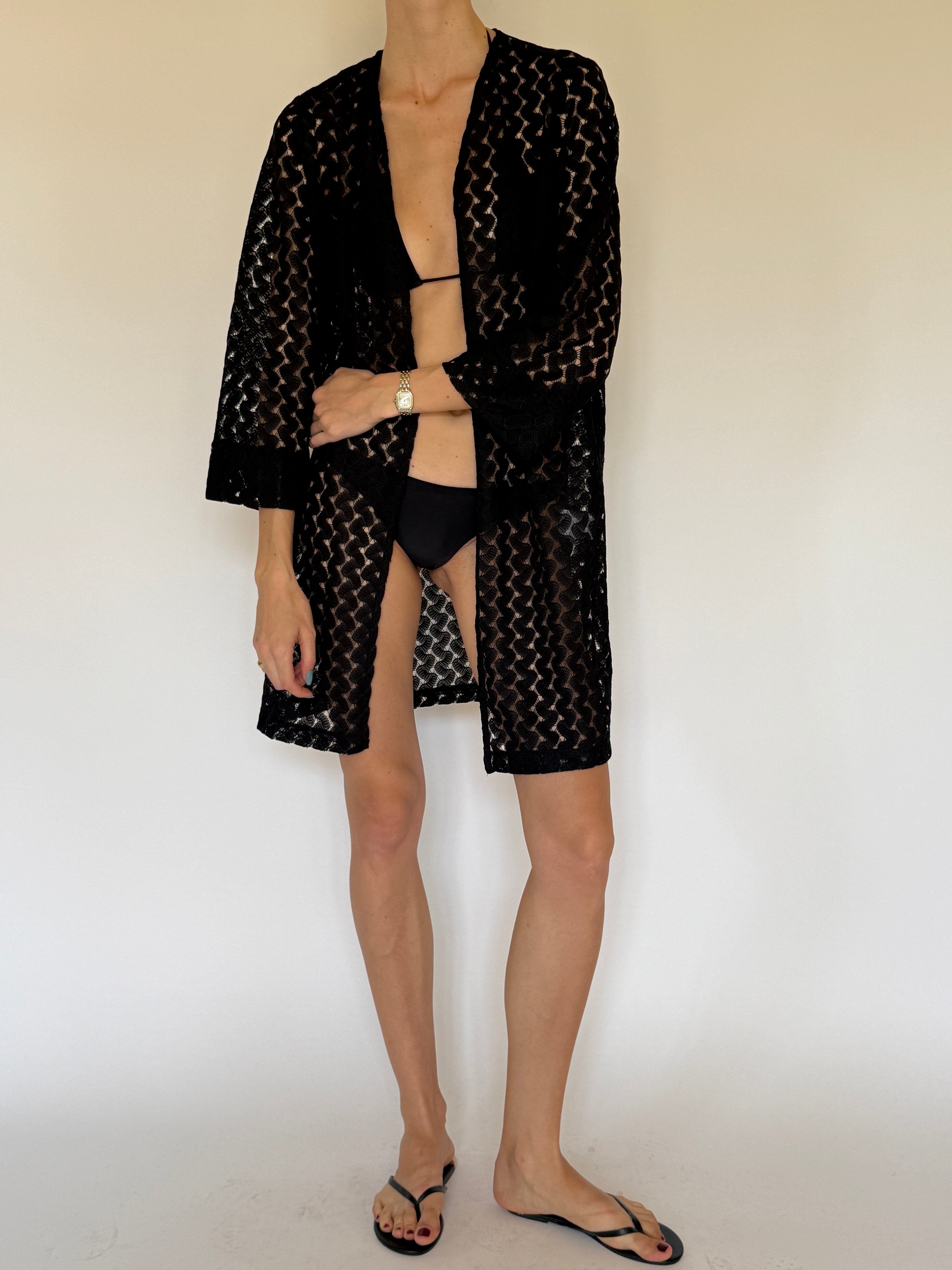 Vintage black lace swim cover up mid-length silhouette detail